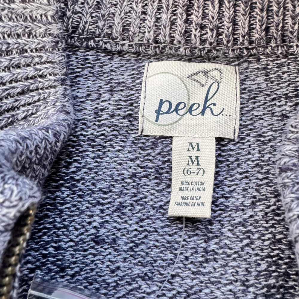 NWT Peek Kids Zip Up Blue/Gray Heathered Cotton Sweater Size M 6/7 - Picture 4 of 8
